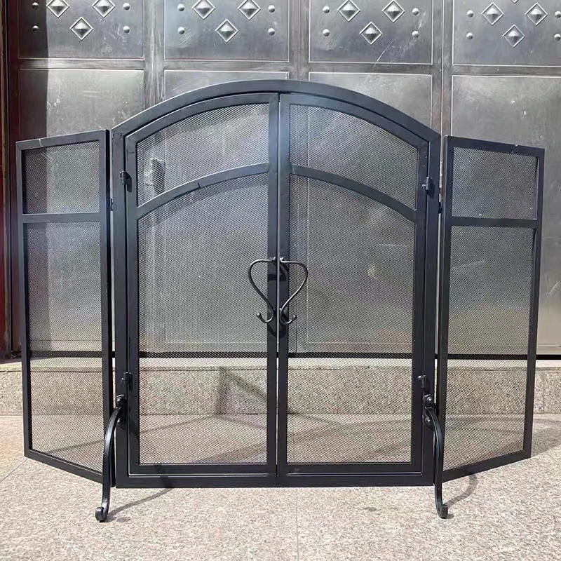 

Simple modern fireplace screen with mesh, three fold new home product, simple fireplace decoration partition, real fire guardrai