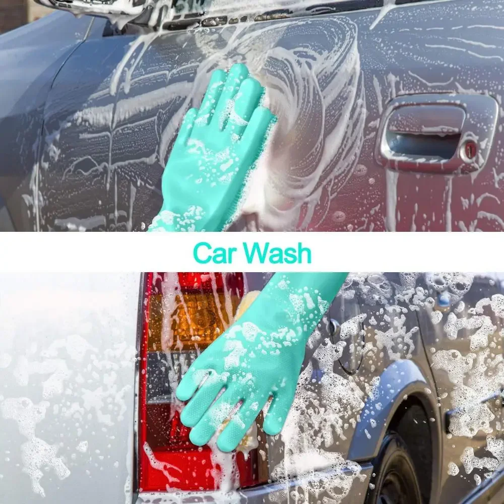 2Pcs Cleaning Gloves Silicone Rubber Dish Washing Glove Rubber Sponge Glove Household Scrubber Dishwashing Cleanner For Kitchen