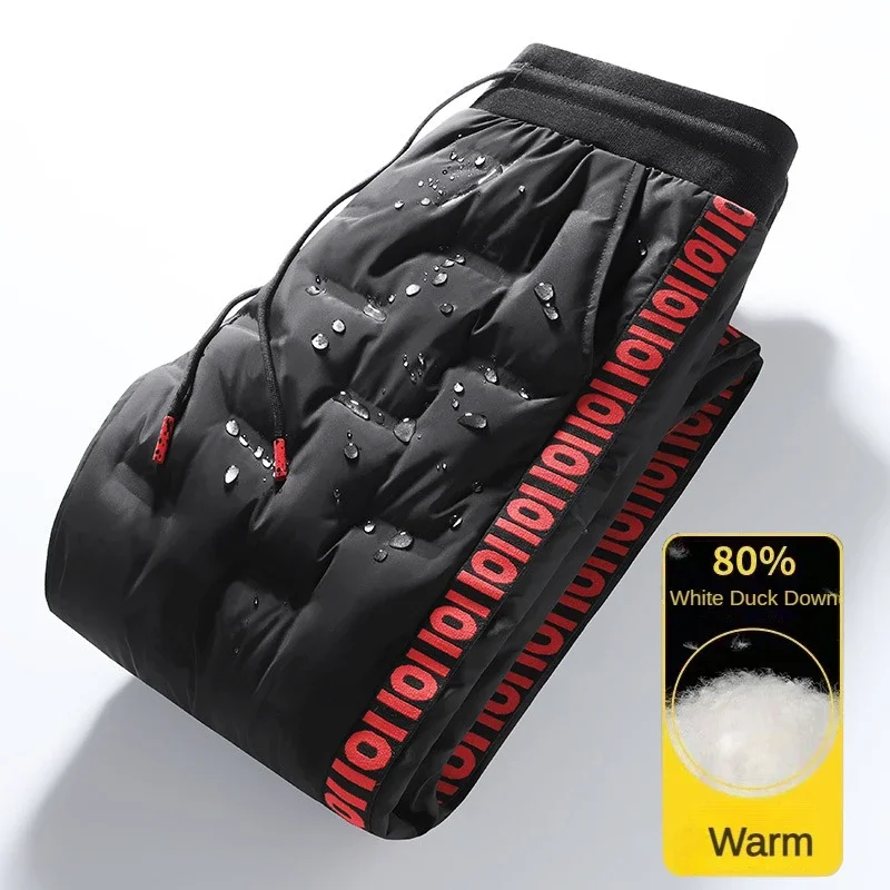 80% White Duck Down Padded Thicken Winter Windproof Waterproof Warm Down Pants Men Jogger Sportswear Sweatpants Thermal Trousers