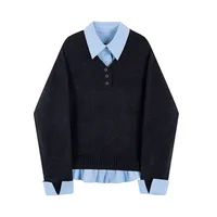 Loose Women's Knitted Sweater with irt Collar Fake Two-Piece Autumn Winter Faionable Korean Sle Long Sve  Ne - Image 4