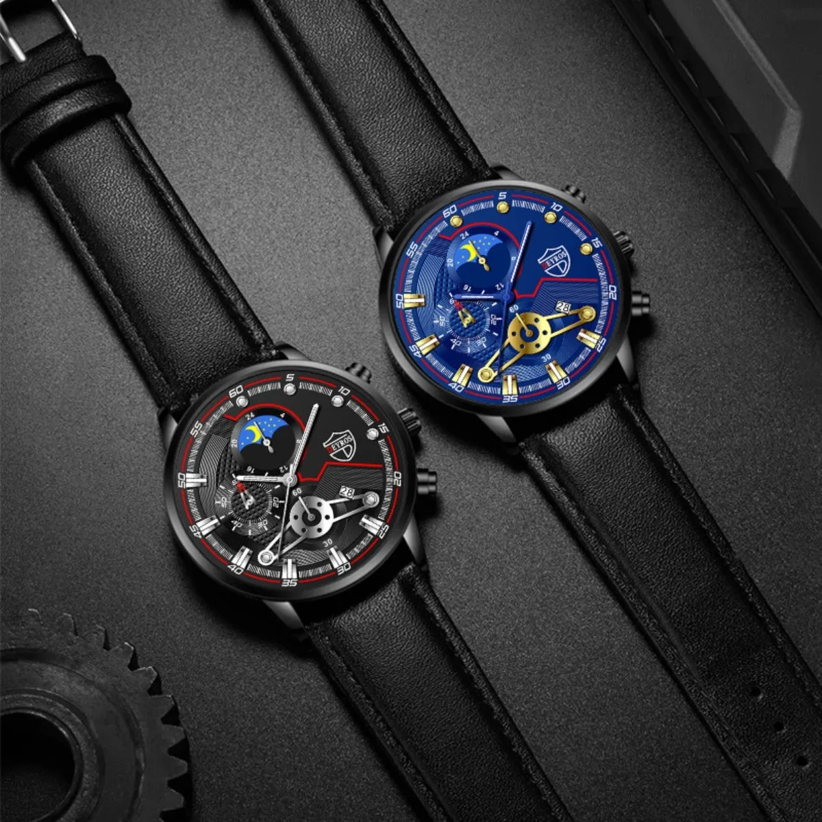 2 Pieces/Set Men's Fashion Casual Leather Quartz Watch Set - Stylish Timepiece And Wallet Combo Ideal Gift Choice 3