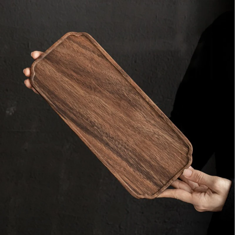 Wooden serving tray tea tray Natural Texture Rectangle Wooden Tea Tray Serving Table Plate Snacks Food Storage Dish for Hotel Home