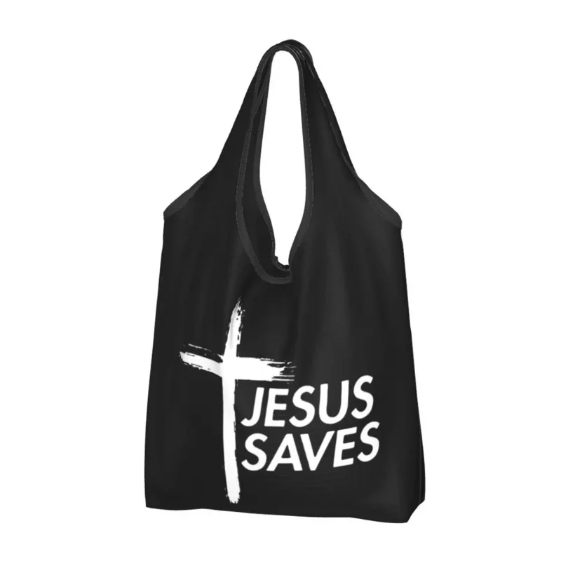 

Reusable Jesus Saves Shopping Bag for Groceries Foldable Christian Religious Grocery Bags Washable Large Tote Bags