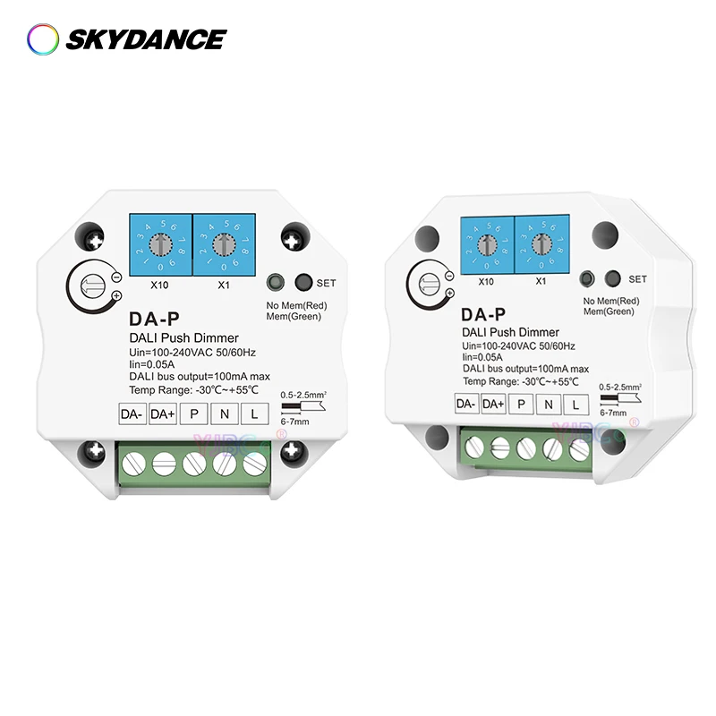 Skydance DALI Push LED Dimmer 220V 110V AC for DALI Driver or Ballasts Dimming Speed Adjustable with Memory Function Dimmer DA-P gledopto zigbee3 0 din rail ac dimmer app push wall switch control 35mm guide rail work with tuya smartthings alexa smart life