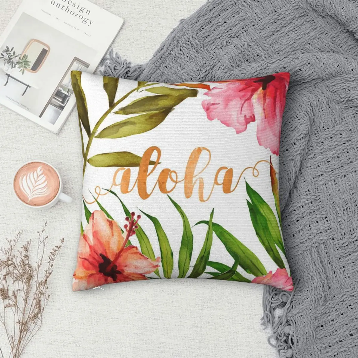

Aloha Tropical Hawaiian Floral Watercolor Pillowcase Polyester Pillow Cover Cushion Comfort Throw Pillow Sofa Decorative Cushion