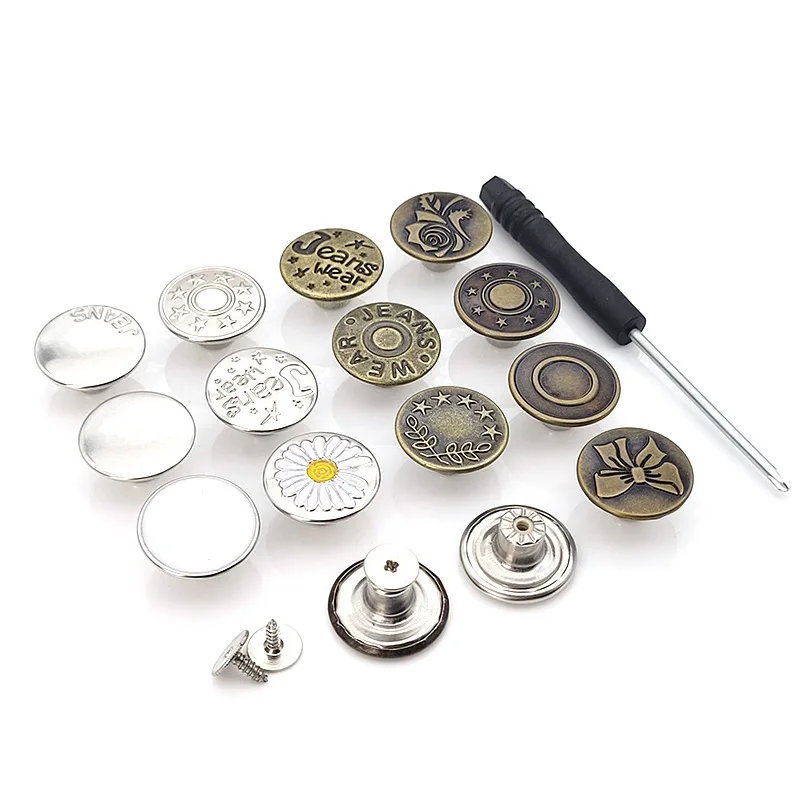 8 Sets of Seamless Instant Buttons, Replaceable Jeans Buttons, 17mm  Detachable Pants Buttons, Decorative Buttons (Style-17)