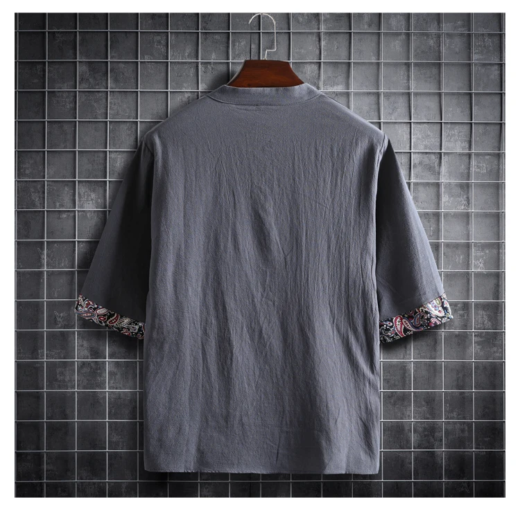 Summer Chinese Style Hanfu Men Short Sleeve Cotton T-shirt Kung Fu Tai Chi Tee Zen Tea Art Qipao Blouse