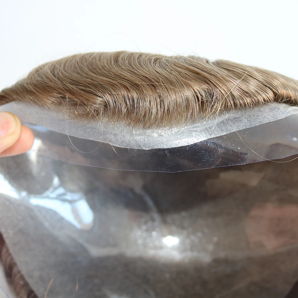 Men's Toupee Human Hair Capillary Prosthesis System Wigs Natural Hairline 0.02mm Super Thin Skin Base 80~90% Density Grey human hair toupee
