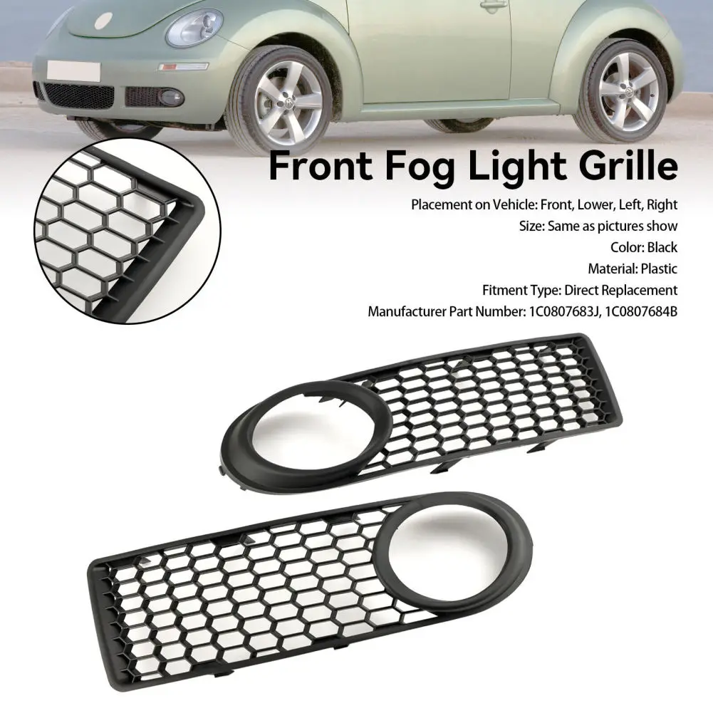

2Pcs Front Bumper Fog Light Grille Replacement Fog Lamp Honeycomb Mesh Vent Grille Trim 1C0807683J 1C0807684B ​For VW Volkswagen