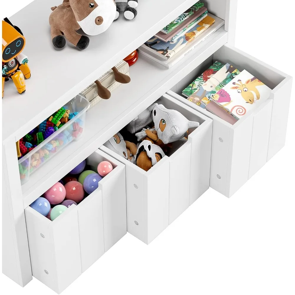 Toy Storage Cabinet with Movable Drawers, Floor Storage Organizer with Hidden Wheel & Large Open Bookhelf, Organizer Chest 4