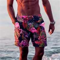 Flamingo 3D Print Board Shorts Mens Pants Holiday Hawaiian Beach Shorts Vintage Leaf Graphic Swim Trunks Sports Short Pants 1