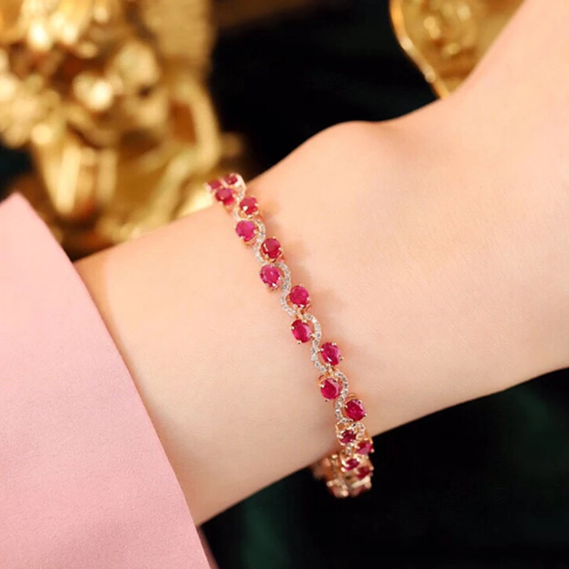 Aazuo Premium Jewelry 18K Solid Rose Gold Real Diamonds Natural Ruby Classic S Line Bracelet Gifted For Women High Cass Banquet 6 Aazuo Premium Jewelry 18K Solid Rose Gold Real Diamonds Natural Ruby Classic S Line Bracelet Gifted For Women High Cass Banquet - Image 6
