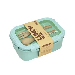Eco-Friendly 850ml Wheat Straw Lunch Box - Portable Bento - 850ml (Green)