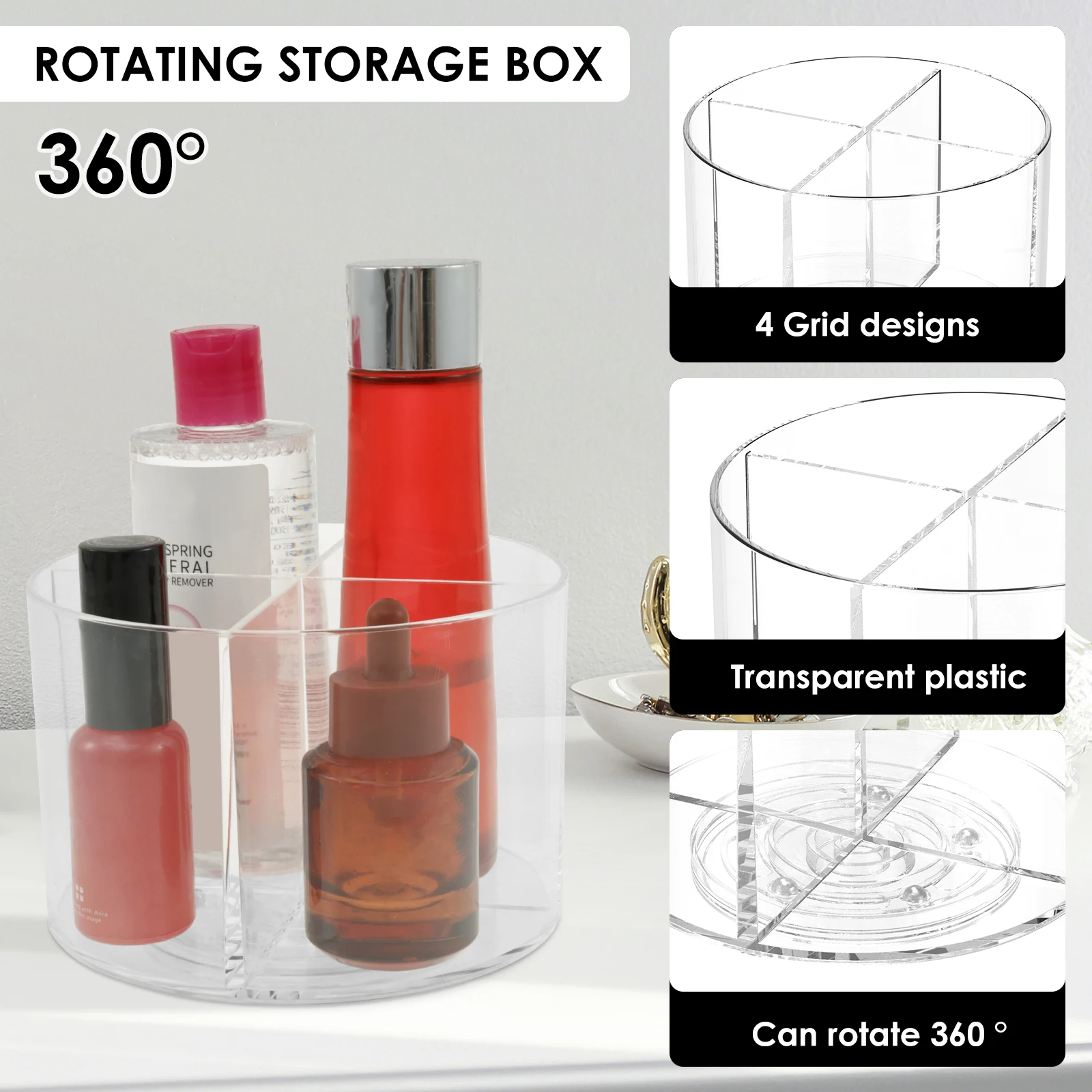 Rotating Tray Spice Rack Drinks Packet Organizer Clear Flavor Packet Holder Kitchen Organizer Seasoning Cosmetic Storage Box