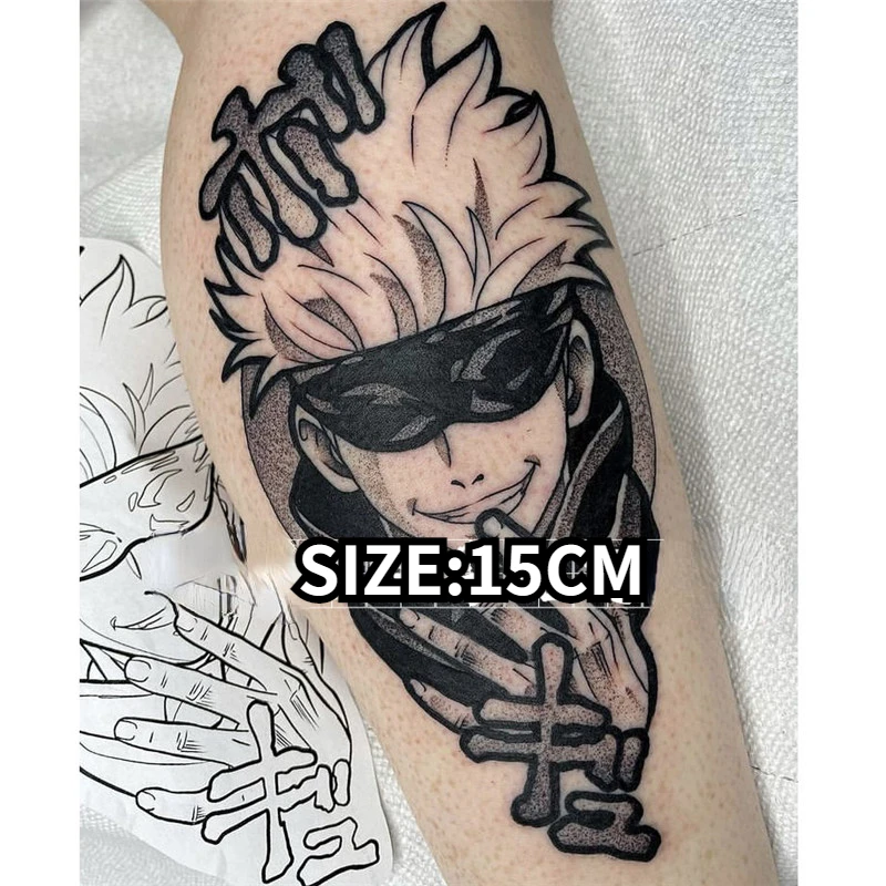 

Anime Jujutsu Kaisen Gojo Satoru Temporary Tattoo Sticker Black Cool Cartoon Tatoo Waterproof Body Art Fake Tatto for Man Women