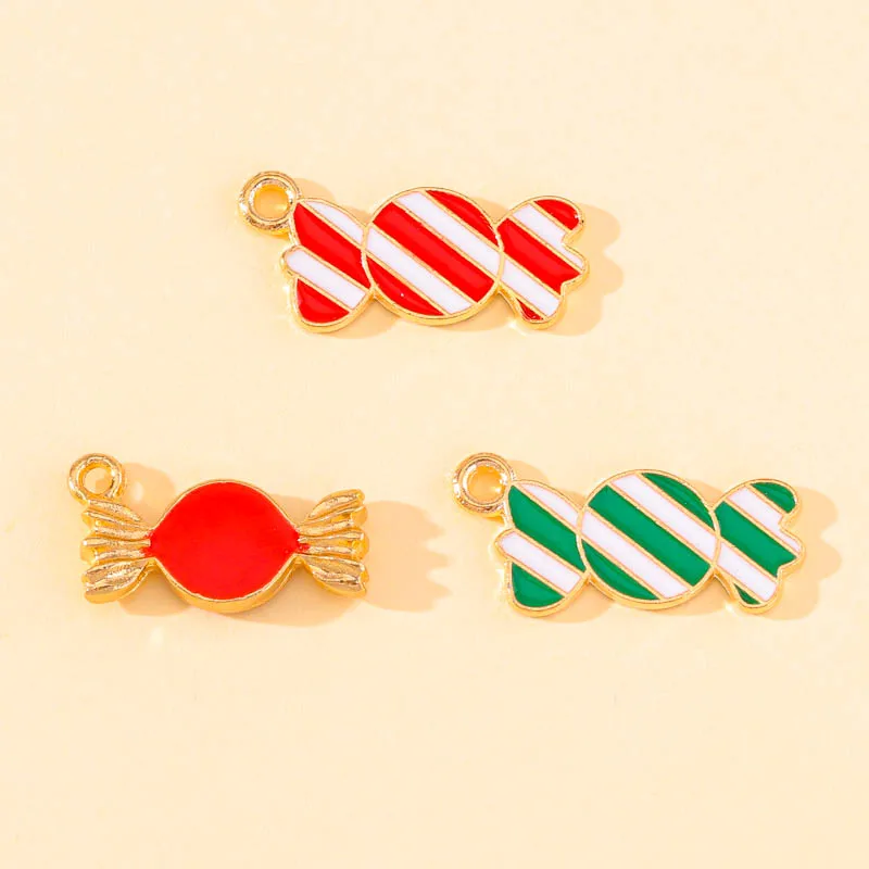 10 Stück Weihnachten Cartoon Mix Emaille Charms Weihnachten Süßigkeiten Schneeflocke Hirsch Anhänger Ohrringe Halskette DIY Schmuckherstellung dekorativ – Detail 8