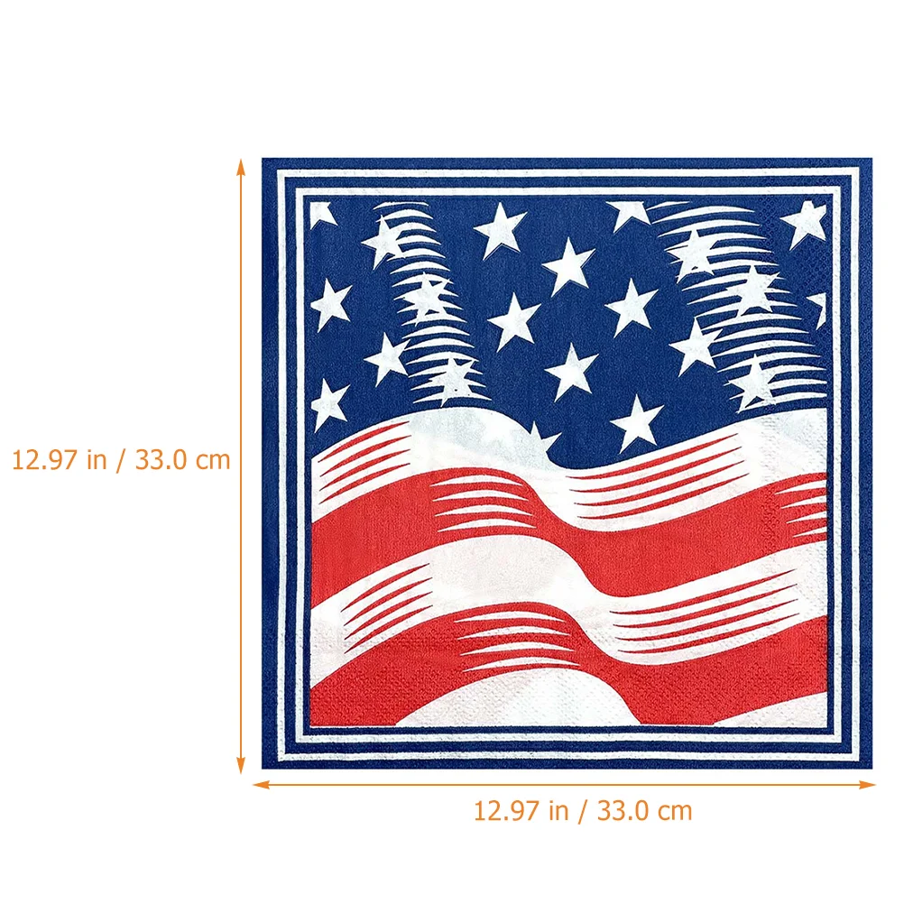 40pcs Independence Day Disposable Napkins American Flag Printed Tissue Napkins Paper Towel for Party Festival