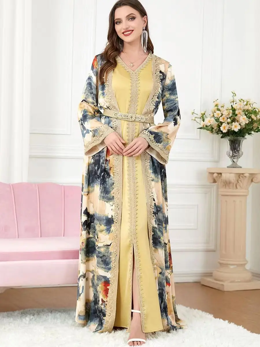 

2023 New Luxury Middle East Gown Moslem Two Piece Dress Dubai Türkiye Dress Set