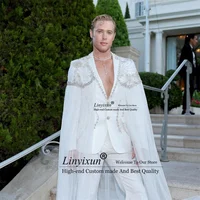 Fashion Beaded Gem Crystals Tuxedos Men Suits 2 Pieces Wedding Groom Tuxedos Male Party Prom Blazers traje de hombre Customized 2