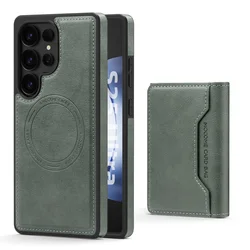 Premium Wireless Charging Phone Case with Card Holder and Protective Cover - Galaxy S23 Ultra (Green)