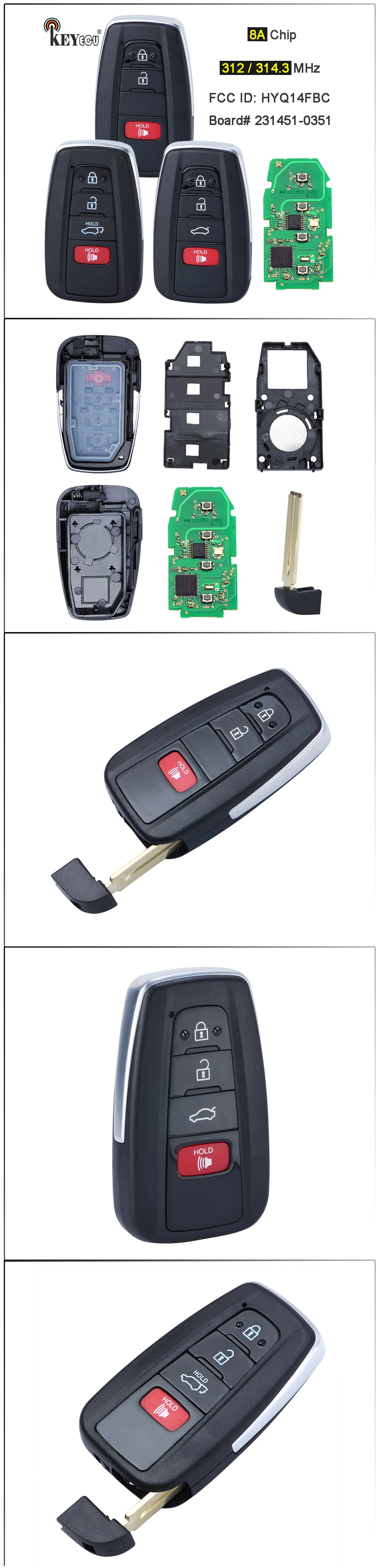 Keyforkess 312/ 314.3MHz 8A Chip Board ID: 0351 HYQ14FBC Keyless-Go Smart Remote Key Fob per Toyota RaV4 Camry Prius 2016-2021 - S05bfca0a70d74b37b47adc4d88e87be0p