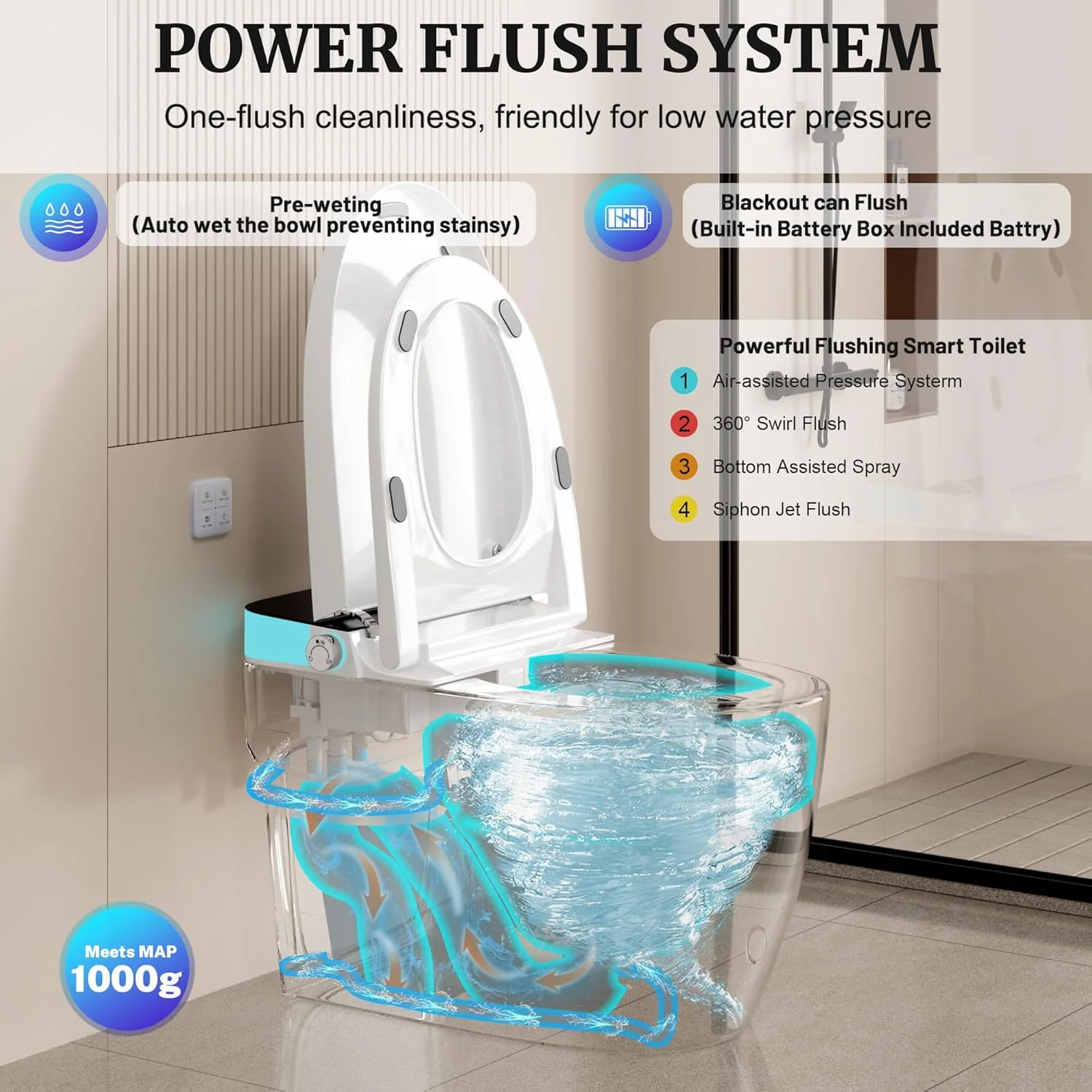Smart Toilet with Heated Seat & Auto Flush, Tankless Toilets for Bathroom Modern One Piece Toilet Standard Comfort Height