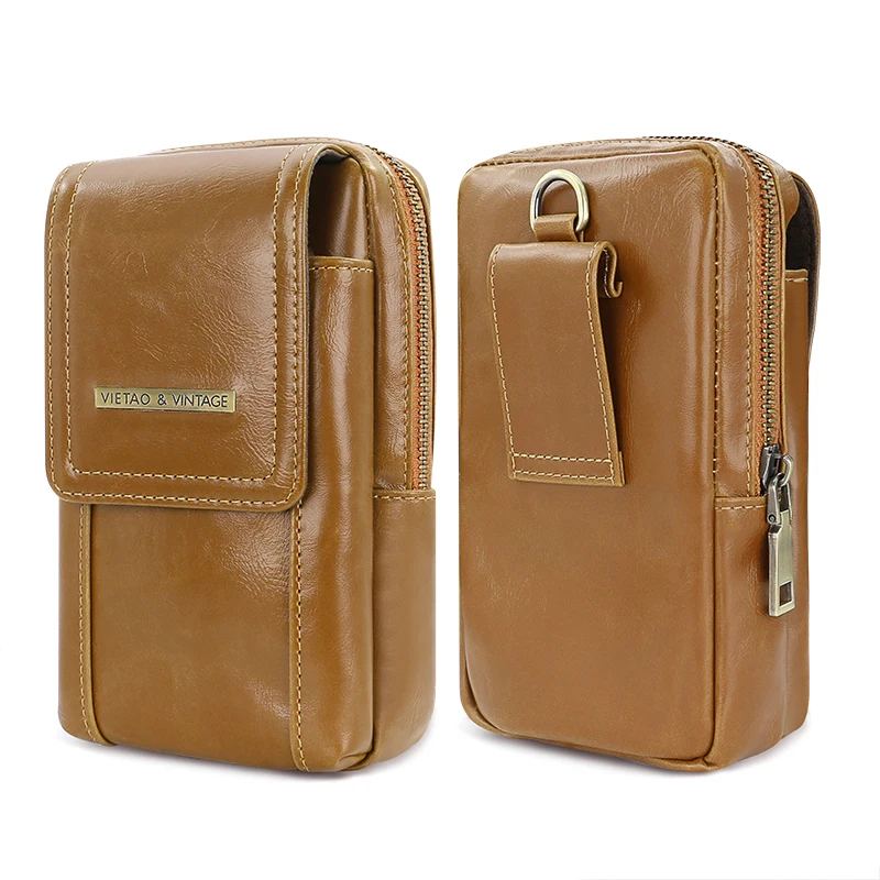 Outdoor Adventure Black PU Leather Phone Case - Vertical Large Capacity Zipper Pouch