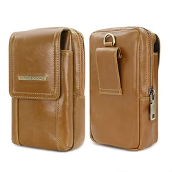 Outdoor Adventure Black PU Leather Phone Case - Vertical Large Capacity Zipper Pouch (Brown)