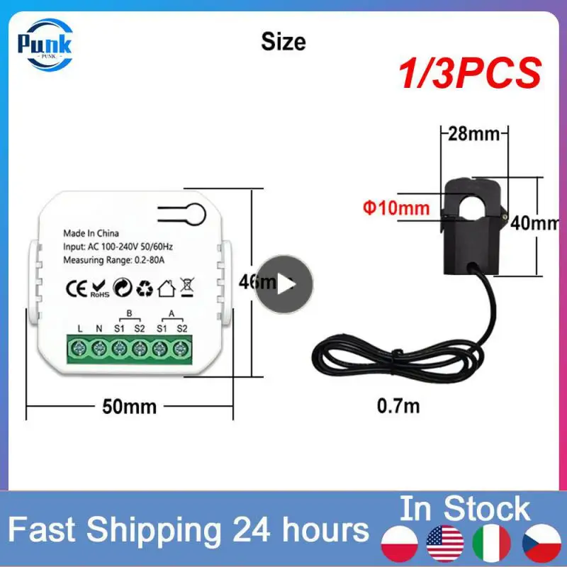 

1/3PCS Tuya Smart 2 Way WiFi Energy Meter Bidirection 1/2 Channel with Clamp App Monitor Solar Produced and Consumed Power