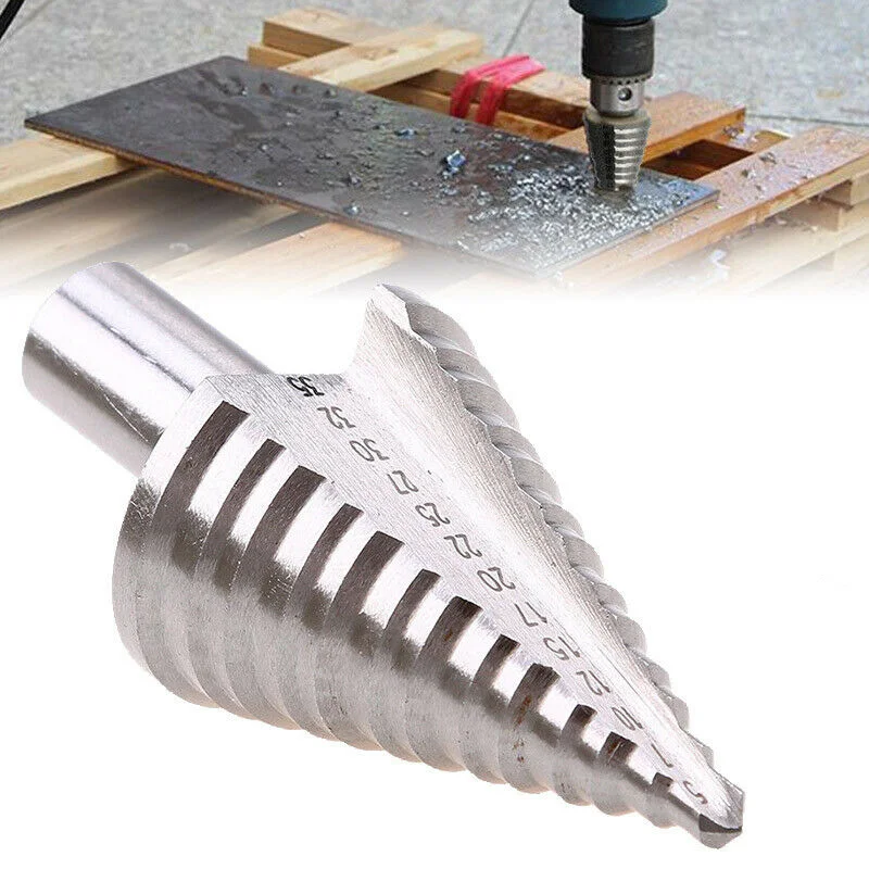 Step Drill Bit 1pc 5-35mm Step Cone Drill TiN Coated Straight Groove Hole Cutter HSS Round Shank Metal Drill