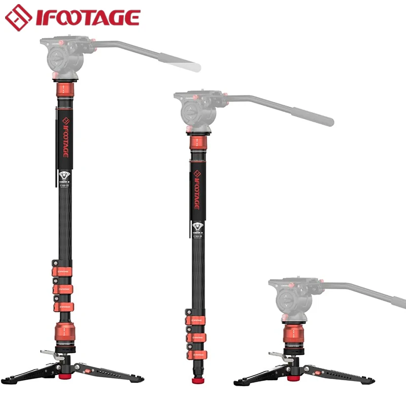 IFOOTAGE Cobra 3 C180F-P Camera Monopod with Pedal Locking Control, 71" Carbon Fiber Travel Monopod, Quick Release, Payload 8KG