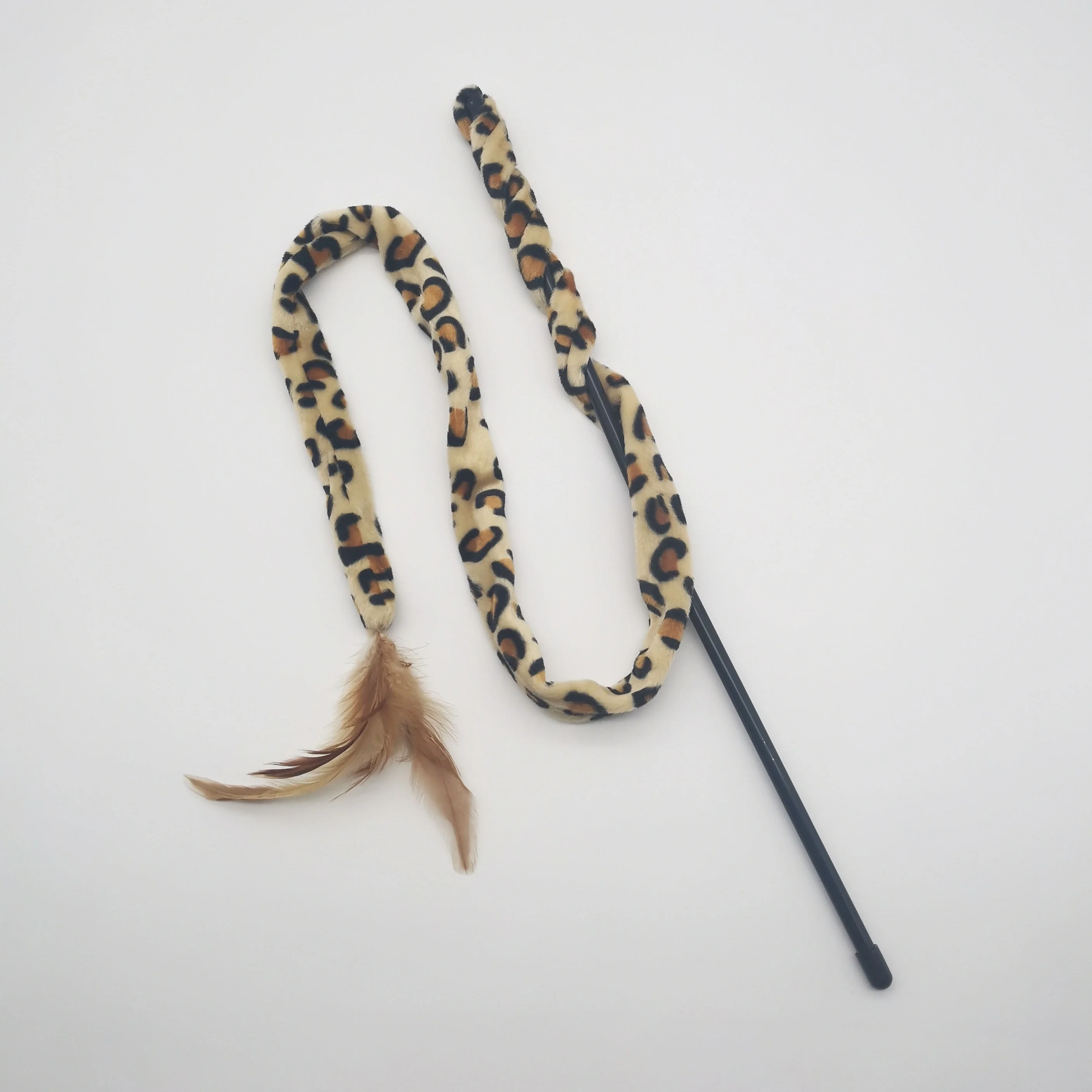 Leopard Print Cat Teaser Wand with Tweezer Design and Simulated Feathers