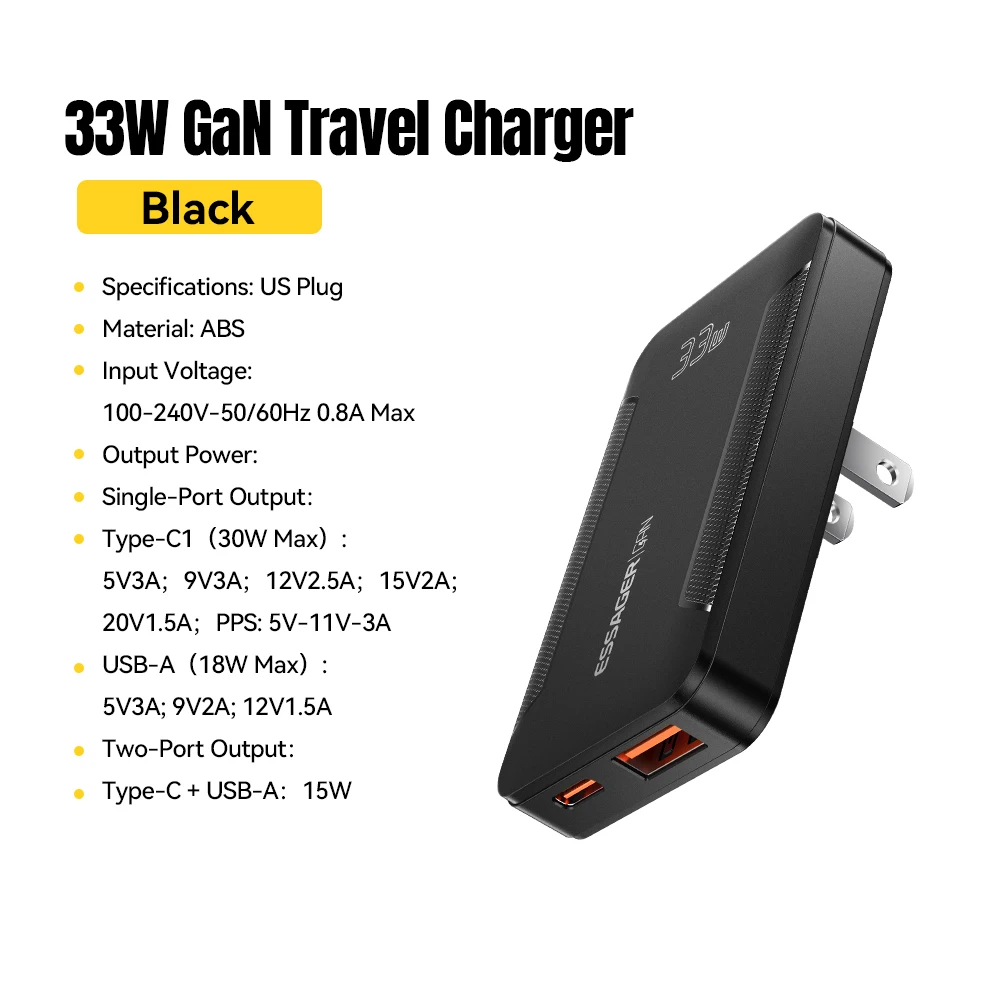 Essager Slim 65W GaN Portable Folding Fast Charger
