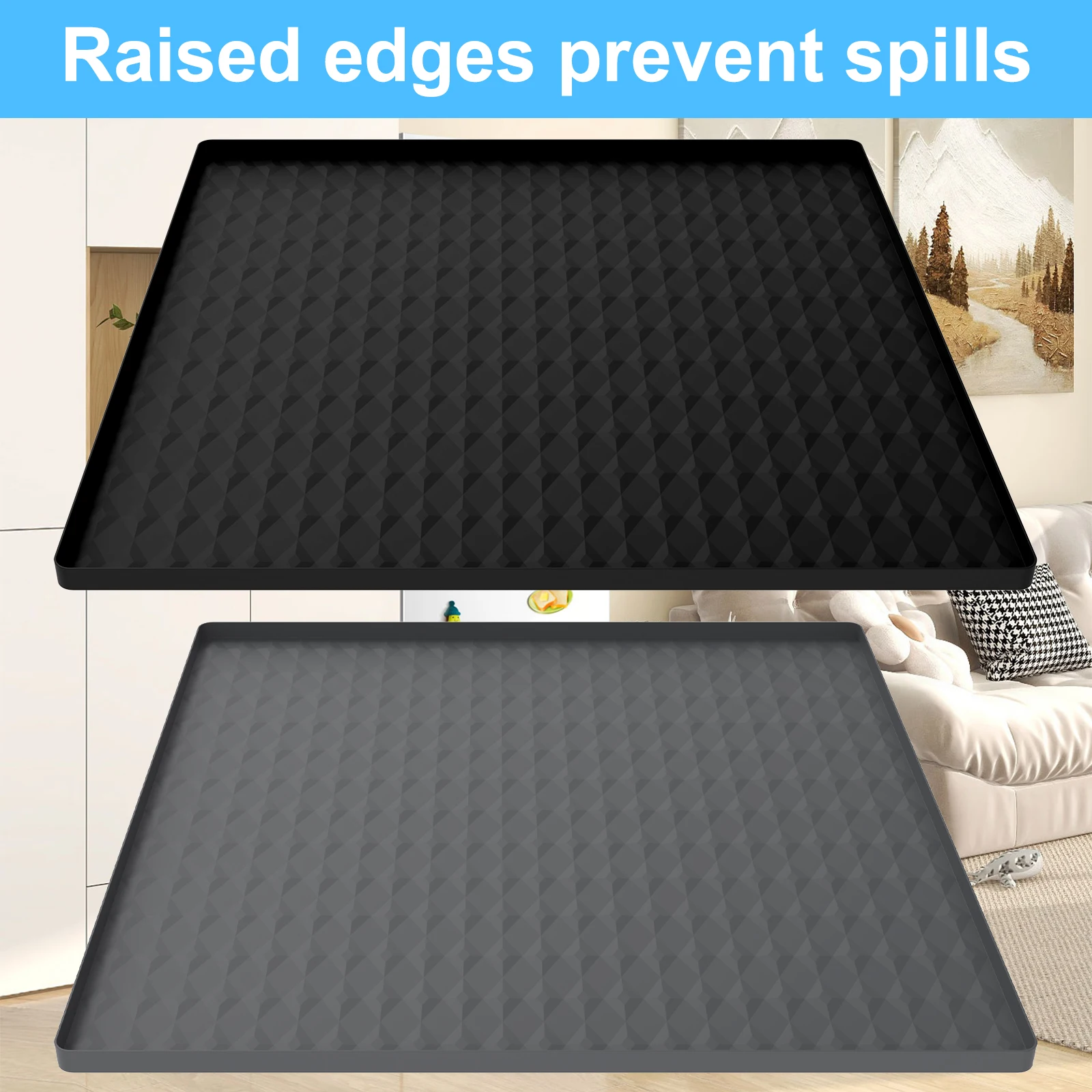 60x60cm Fridge Silicone Mat Mini Fridge Drip Pan with 0.8 Inch Raised Edges Under Refrigerator Floor Protector Furniture Pad