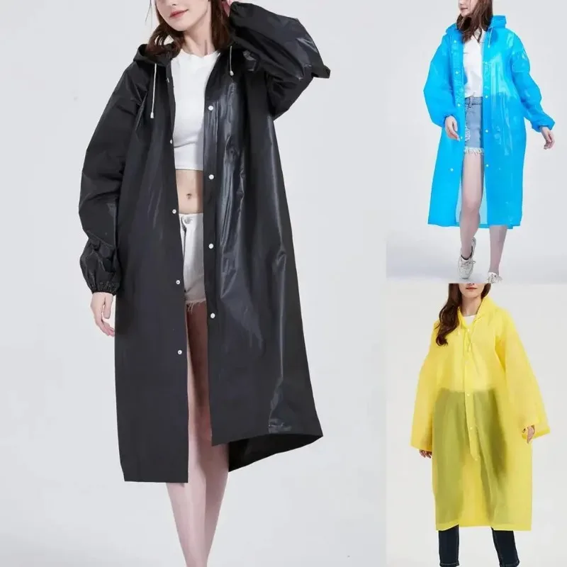 145x68CM Unisex Thickened EVA Raincoat Waterproof Black for Camping