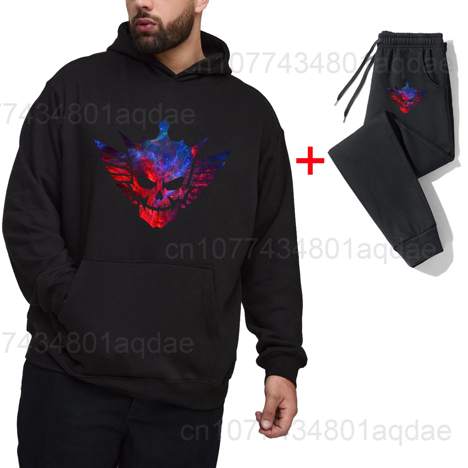 2025 Autumn/Winter New Hot Wrestling Fans Men's Cody Rhodes Black pullover casual pants street casual sports fashion black set 3