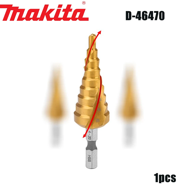 MAKITA D-46470 Pagoda Drill Bit Stainless Steel Metal Hole Opener Hexagonal  Handle Titanium Plated Spiral groove Ladder Drill