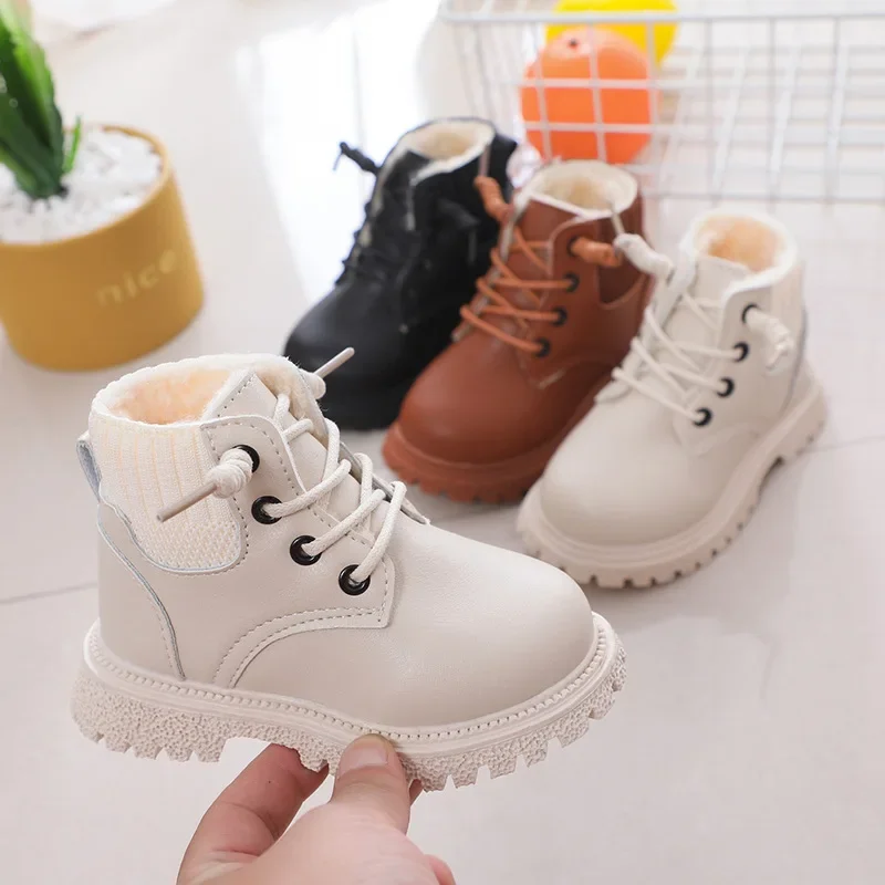Kids Thicken Warm Snow Boots New Winter Baby Boys Waterproof Non-slip Rubber Outsole Ankle Boots Toddler Fashion Leather Boots