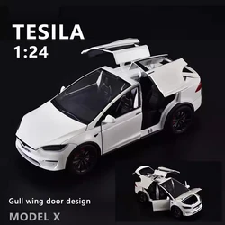 New 1:24 Simulation Tesla X Alloy Car Model Sound And Light Pull Back Toy Car Metal Electric Car Boy Collection Decoration Gift