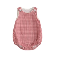 0-18M Newborn Baby Summer Tank Romper Plaid Print Sleeveless Round Neck Jumpsuit for Boys and Girls 1
