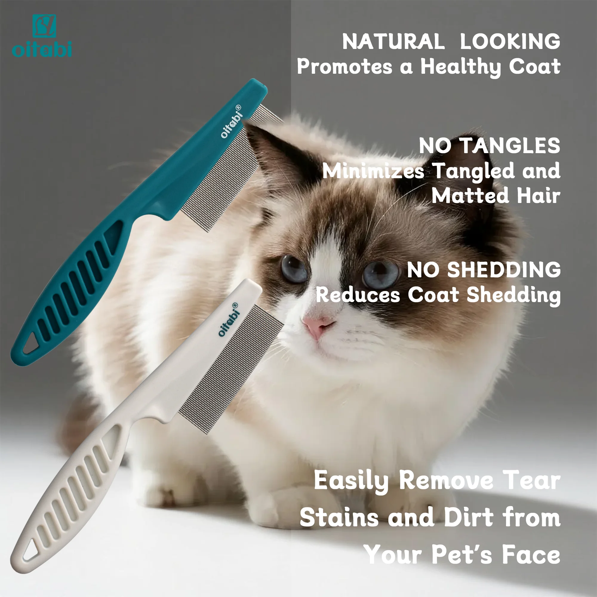 أمشاط عين الكلب من Oitabi، أمشاط مزيل بقع المسيل للدموع، مشط للعناية بالحيوانات الأليفة للكلاب الصغيرة، يزيل بلطف مخاط العين والقشرة (أبيض/أزرق)