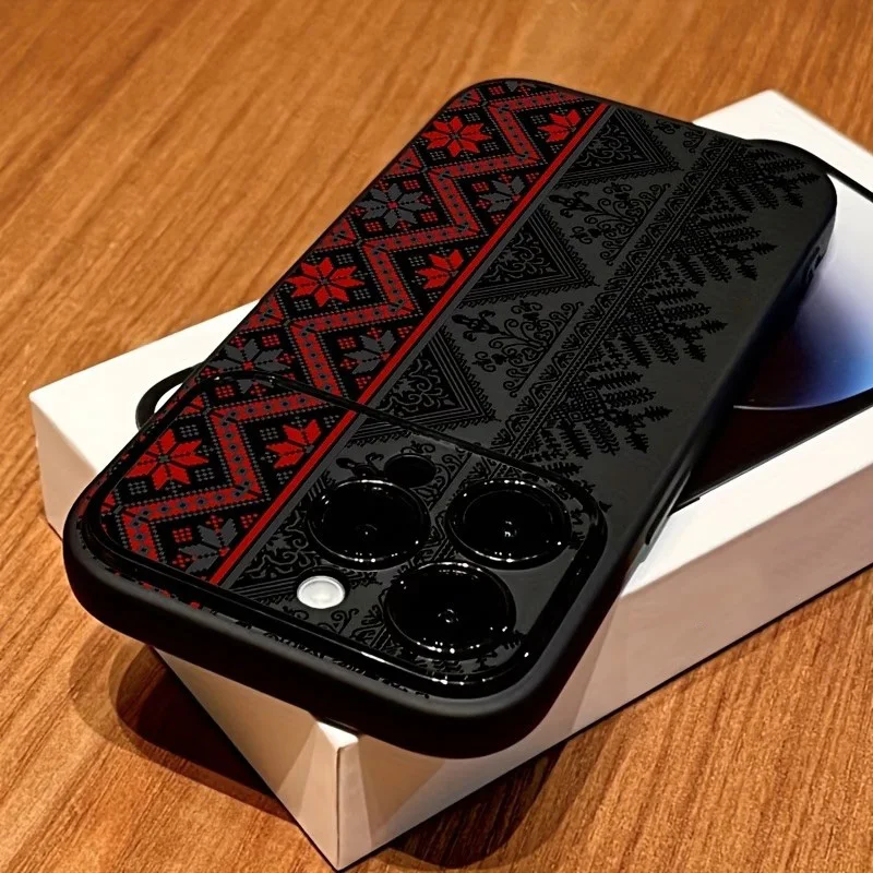 Elegant Black and Red Floral Border Pattern Shockproof Phone Case - Soft Protective Cover