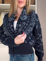 Women's Flower Fringe Knitted Cardigan Fashion V-neck Long Sleeve Cropped Button Casual Coat Lady 2025 Autumn Chic Outerwear