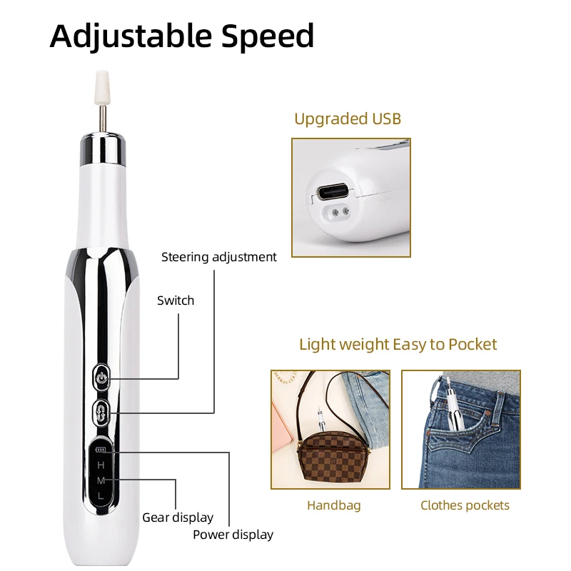 Electric Nail Polisher Drill Bits Professional Nails Grinding Polishing Dead Skin Removal Art Sanding File Pen Manicure Machine 3