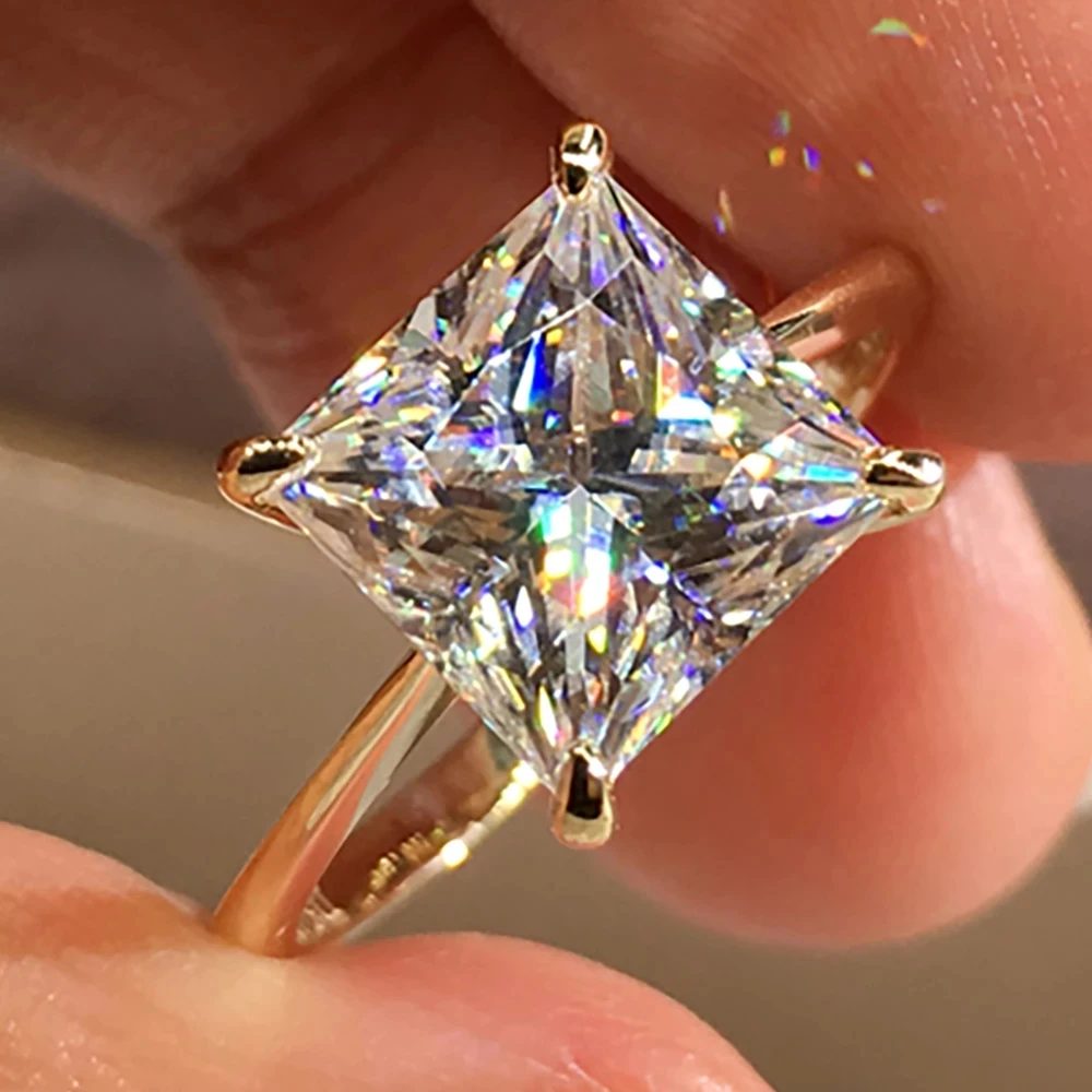 

Женское кольцо из желтого золота 14 к Au585, Женское кольцо, квадратное обручальное кольцо принцессы 1, 2, 3, 4, 5 карат, для свадьбы, вечеринки, юбилея