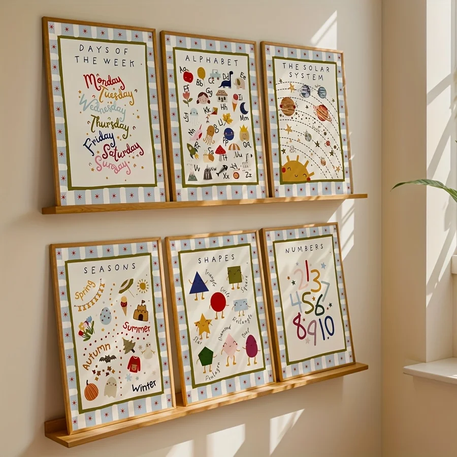 6PCS Sheets/set A Mix of Educational Printed Materials, Bohemian-style Playroom Wall Art, Frameless Letter Posters - 5