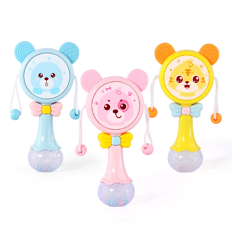 Baby Musical Toys Cute Bear Rattle With Light Music Teething Gum Hand Drum Music Stick Rattle Baby Boys and Girls Toys Children&rsquo; kids music toys baby teether rattles