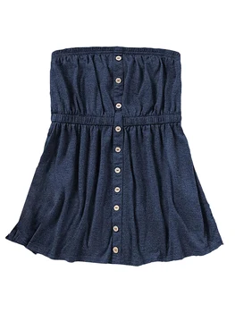 Women Fashion Tube Tops Solid Color Buttons Strapless Boat-Neck Wrap Chest Tank Tops Summer Bandeau Tops 4