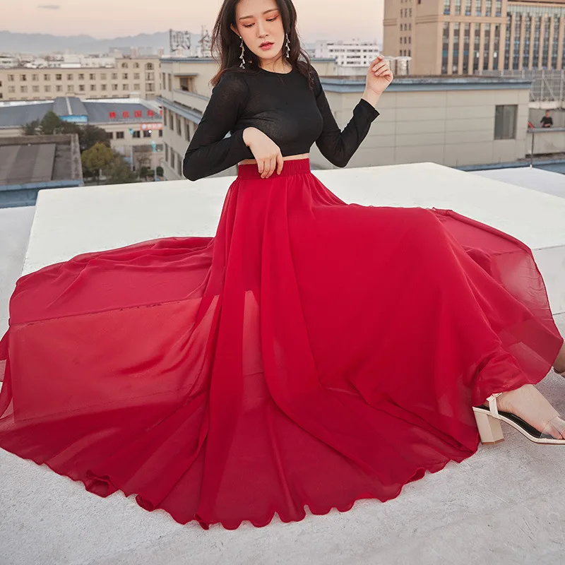 Ballet Dance Skirt Women 720 Degree Long Chiffon Skirt Dancer Practice Wear Professional Stage Dance