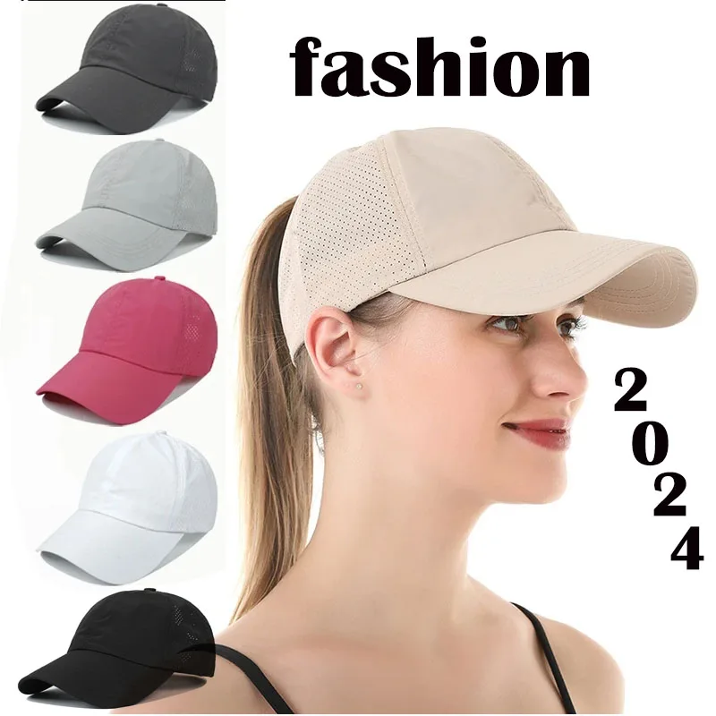 

Summer Solid Color Baseball Caps Golf Wear Women Sport Leisure Cross Ponytail Hat Mesh Quick-Drying Half-Hollow Men's Peaked Cap